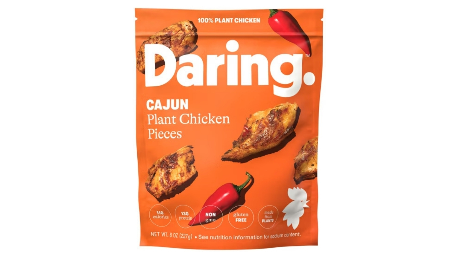 Orange 8-ounce Daring Cajun plant chicken pieces bag