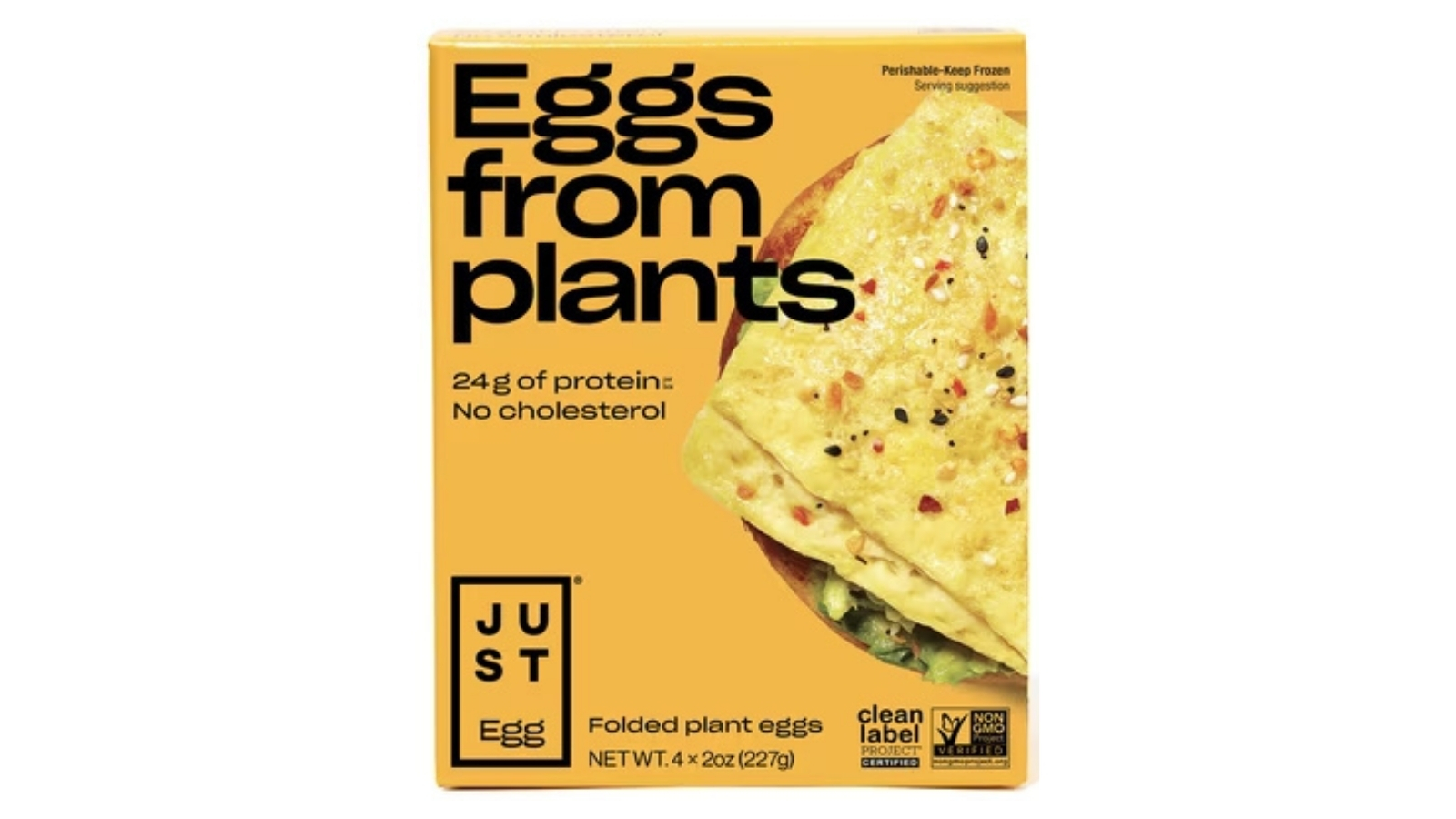 Yellow JUST Egg folded plant eggs box containing four pieces