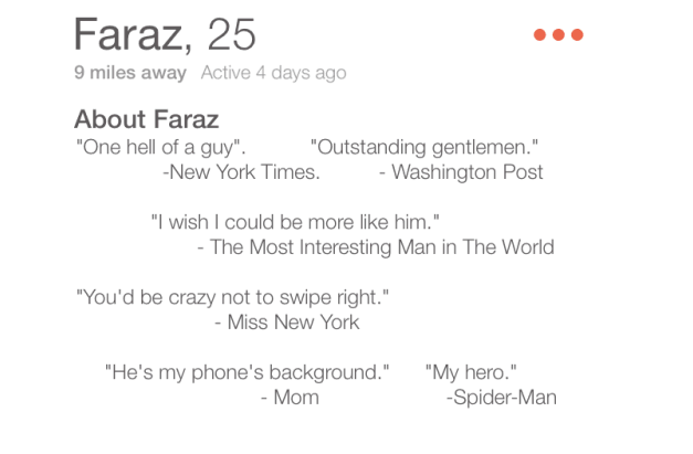 Funny Tinder bio for guys example.
