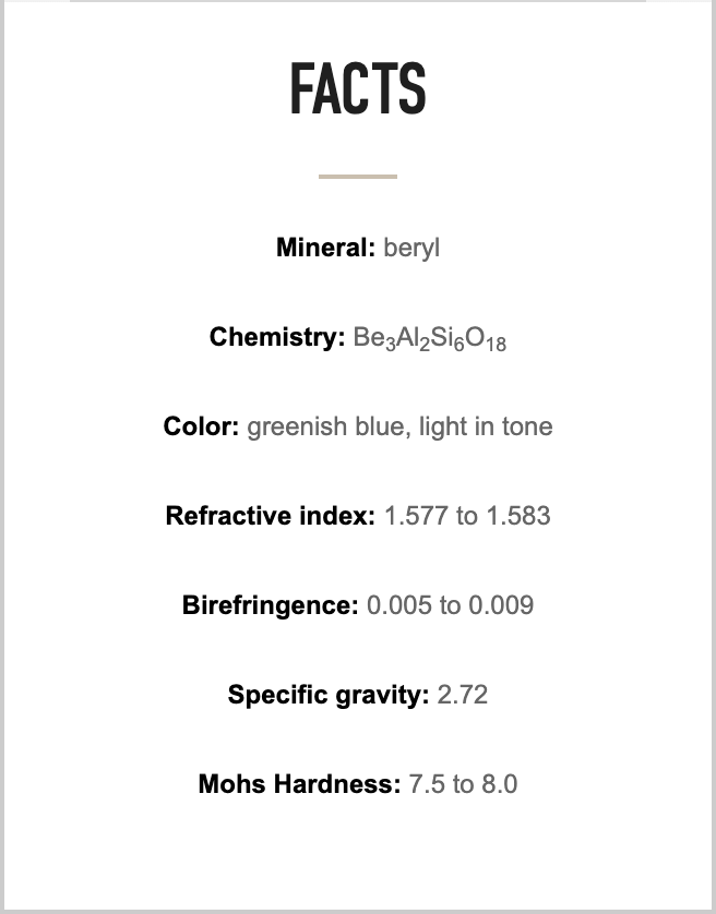 GIA fact sheet for aquamarine affordable engagement rings.