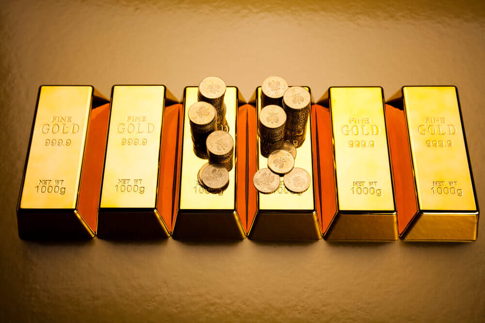 Gold bullion bars and coins sold by gold bullion buyers.