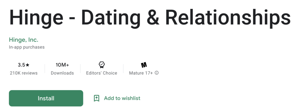 Hinge review posted on Google Play Store.