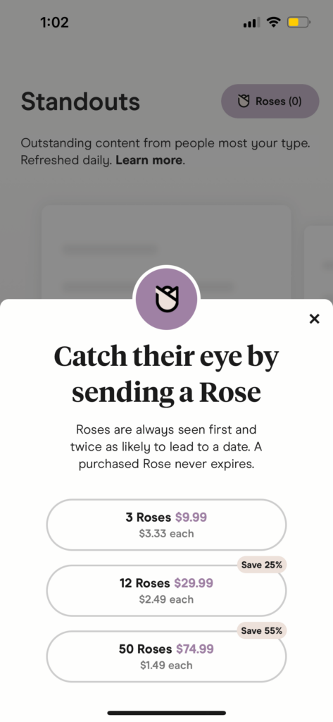 Roses feature on Hinge review.