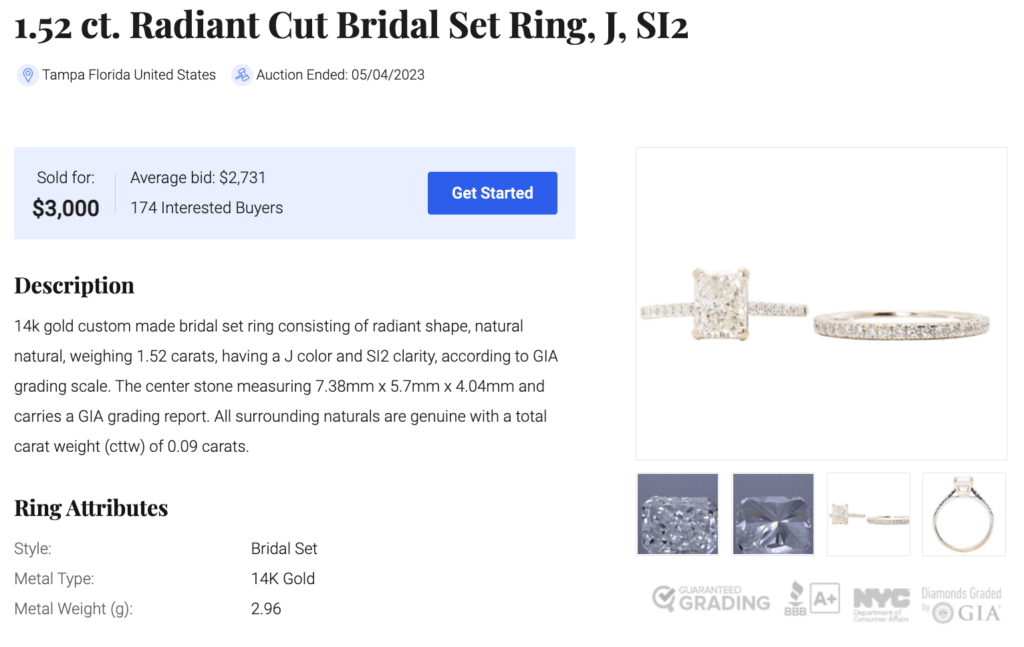 Recent Worthy.com ring sale shows how much a Tiffany ring is worth.