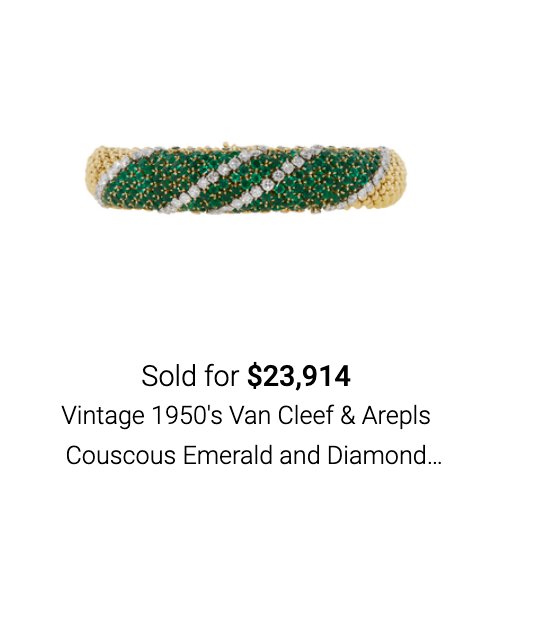 Recent sale of emerald and diamond Van Cleef & Arpels cuff bracelet.