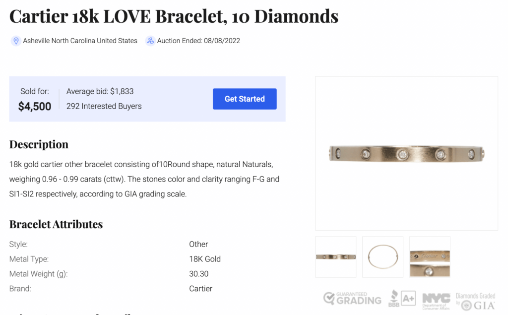 Cartier LOVE bracelet sold at Worthy.com.