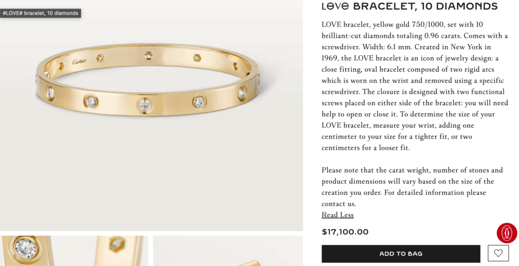 Cartier LOVE bracelet on sale at Cartier.com.
