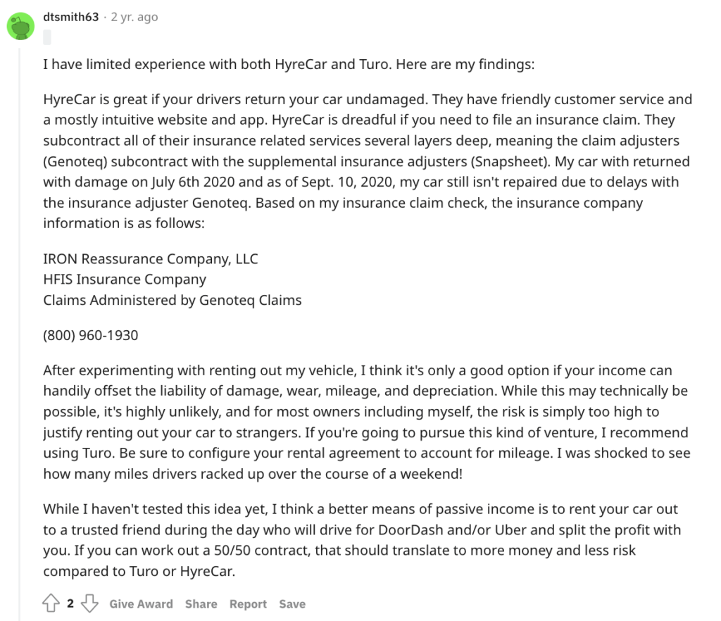 HyreCar review on Reddit.