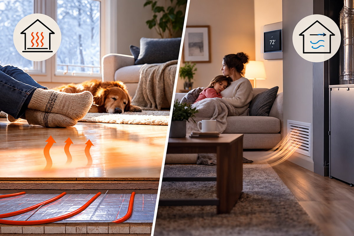 Compare radiant floor heating with traditional heating systems to discover the differences in comfort, energy efficiency, installation costs, and family benefits.