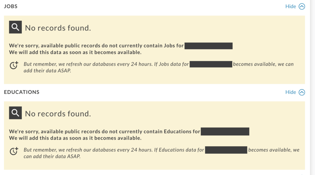 No results found on Instant Checkmate review.