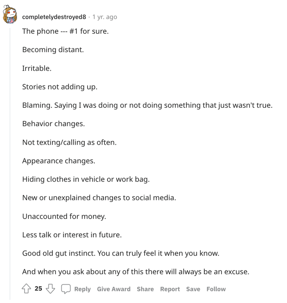 Reddit signs of a cheating boyfriend about pulling away.