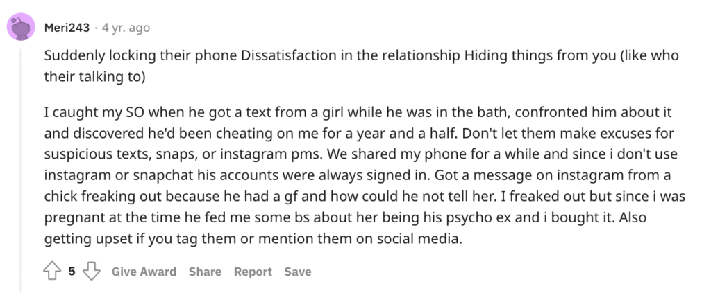 Reddit signs of a cheating boyfriend about locking phone.