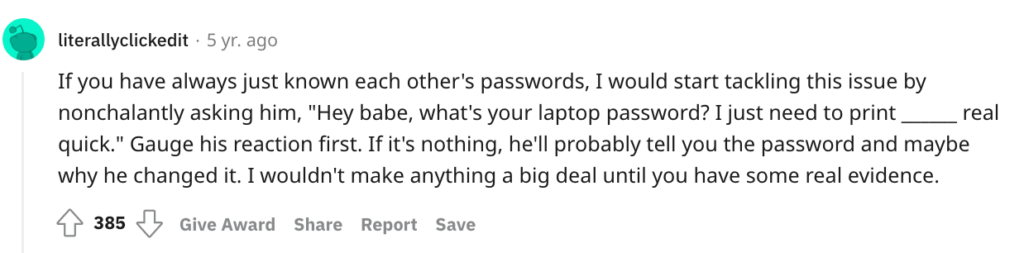 Reddit signs of a cheating boyfriend about asking for internet passwords.