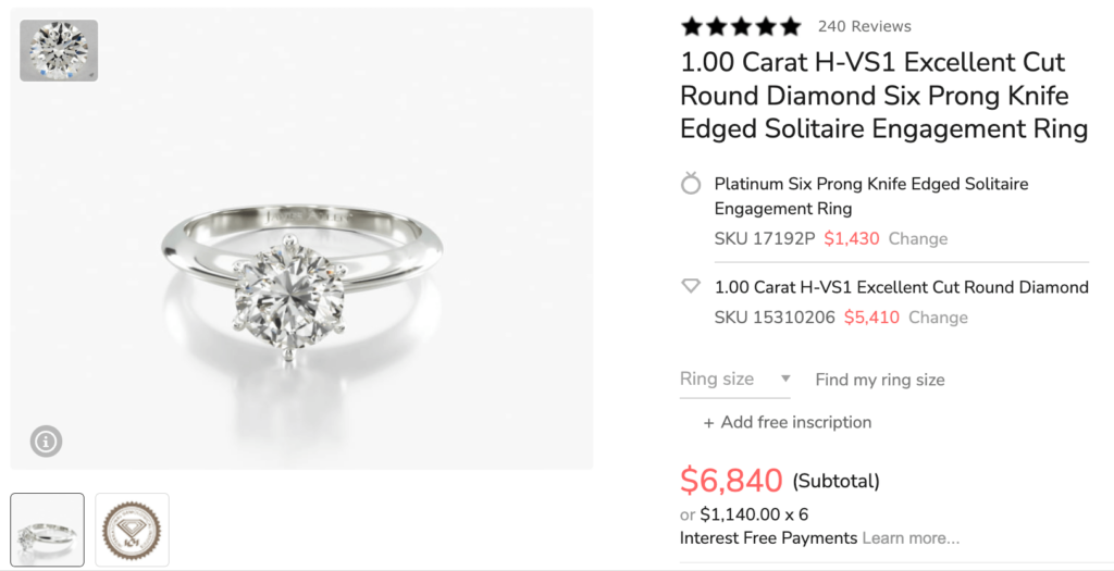 One carat James Allen diamond engagement ring.