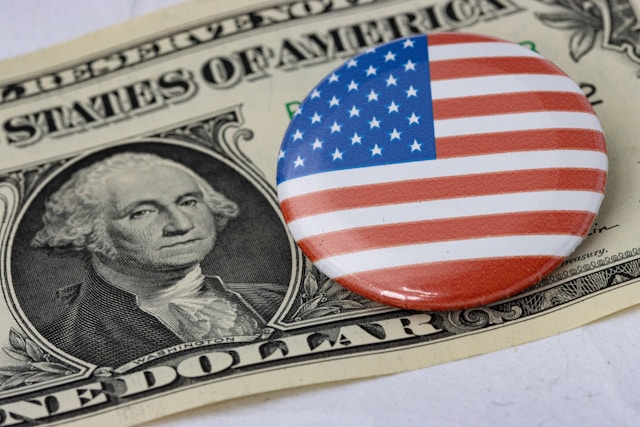 us dollar bill with american badge