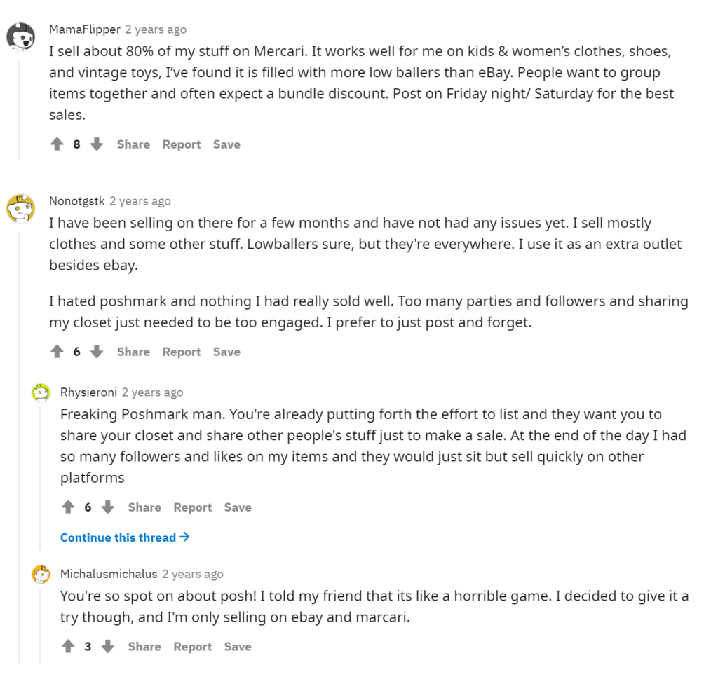 Mercari reviews posted on Reddit.
