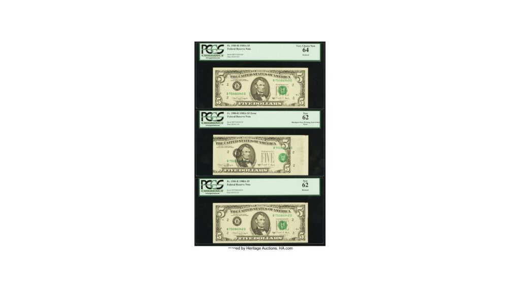 misaligned print error $5 bills