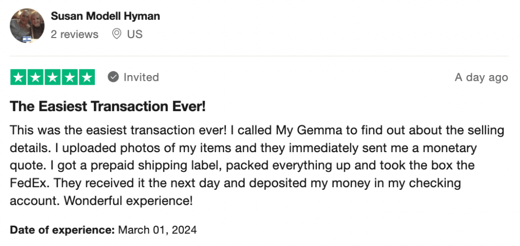 MyGemma review on Trustpilot from March 2024.