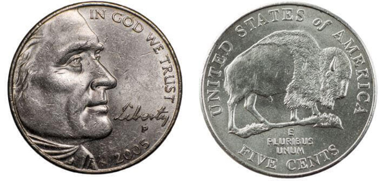 Front and back of the 2005 Speared Bison Jefferson nickel. Click here to know the 15 coins worth money in 2024: Do you have any at your house?