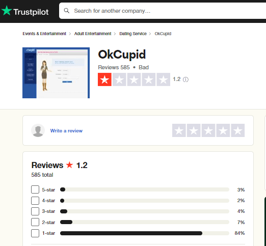 OKCupid reviews on Trustpilot.