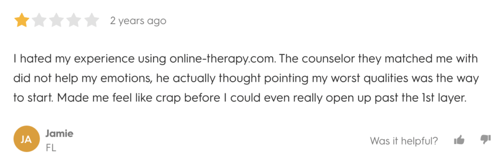 1-star review on online-therapy.com.