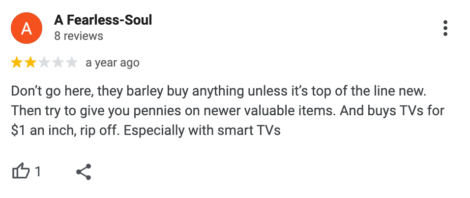 Review for local pawn shop talks about items pawn shops won't accept.
