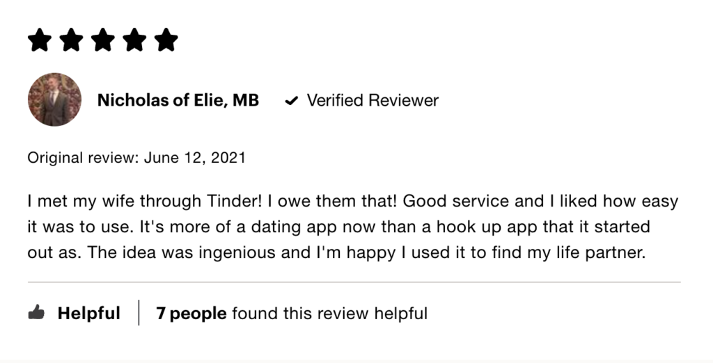 Man's positive Tinder review about meeting wife.
