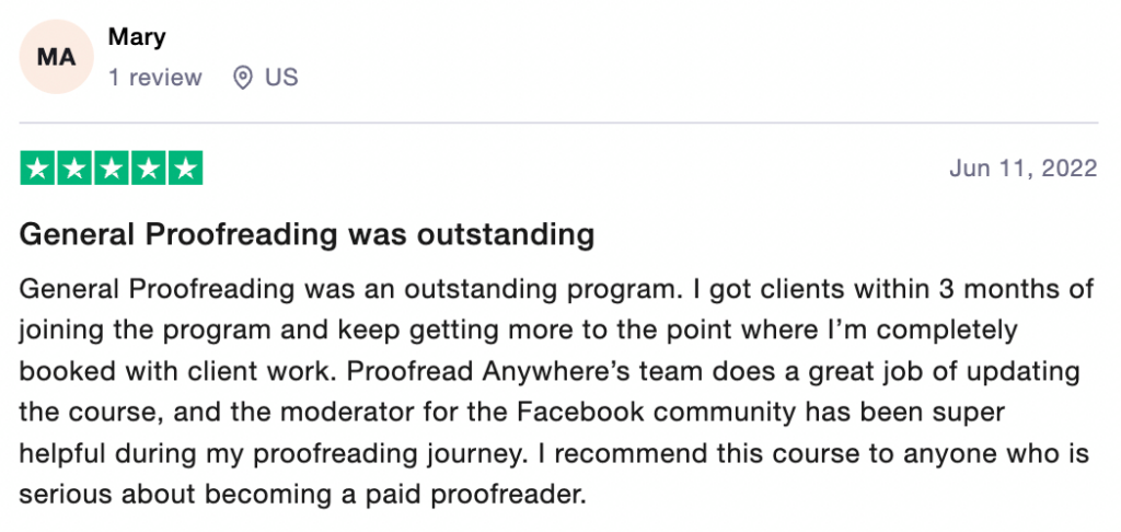 5-star Proofread Anywhere review posted on Trustpilot.
