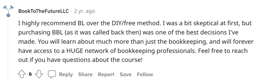 Reddit review of Bookkeeper Launch, a quick certification that pays well.