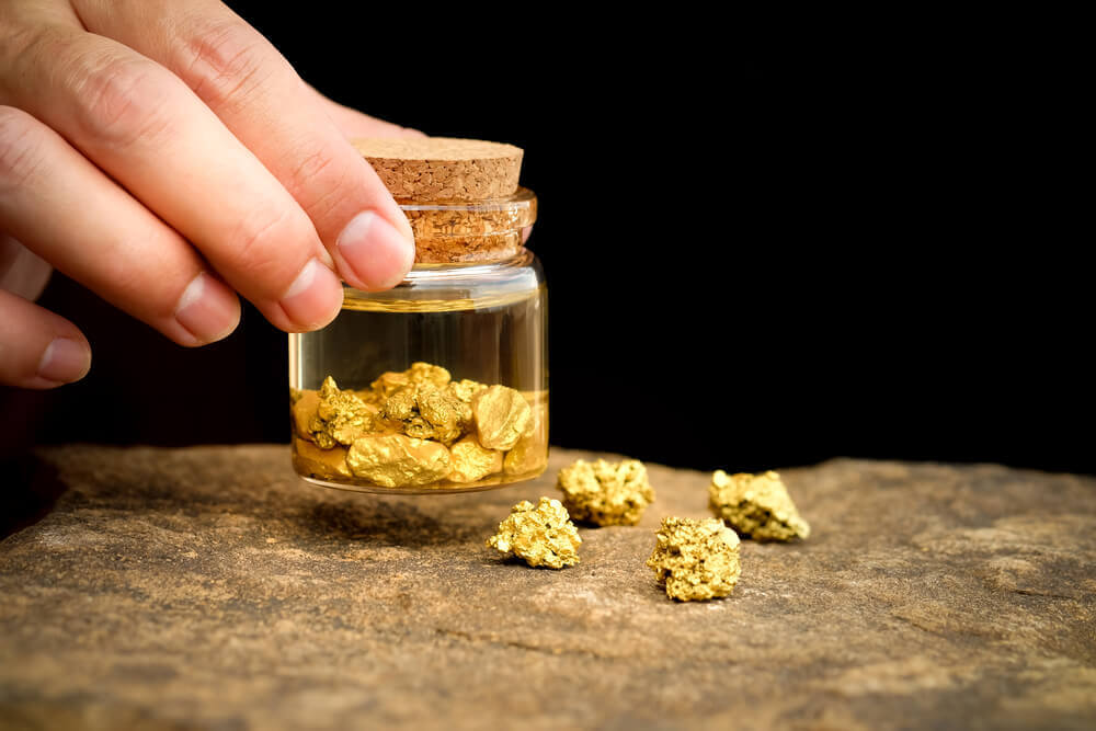 Raw gold nuggets sold to raw gold buyers.