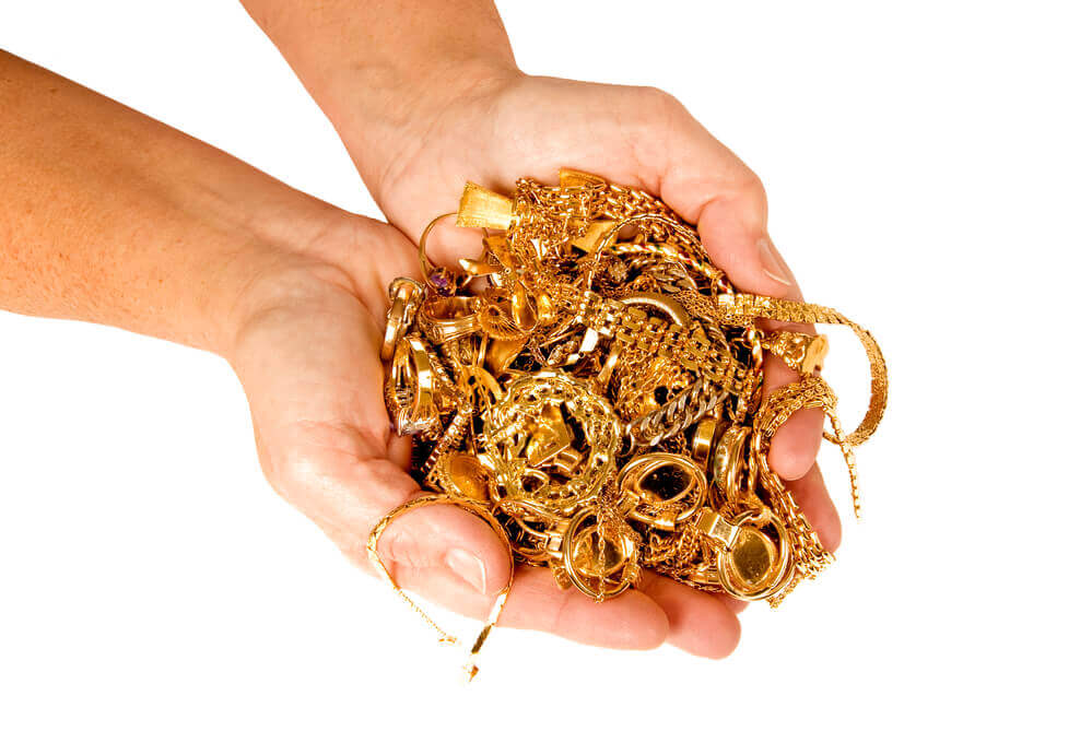 Old gold jewelry to be recycled for cash.