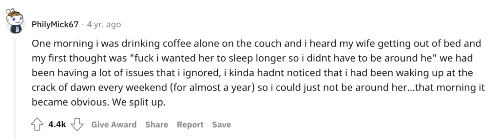 Reddit story about falling out of love with wife.