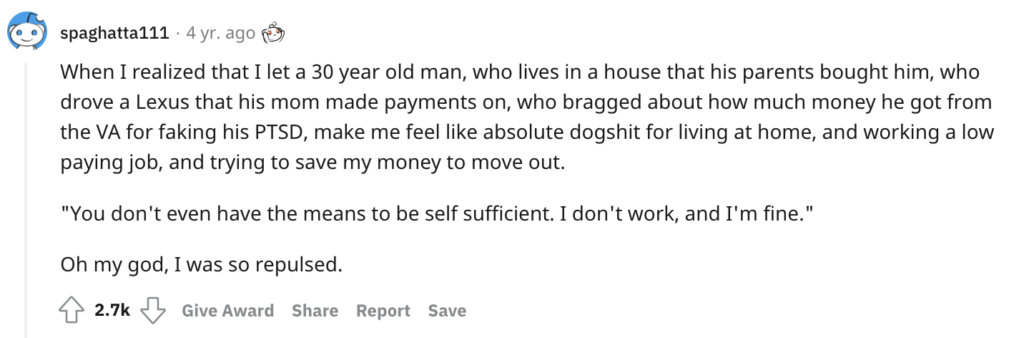 Reddit story about falling out of love with rich ex.