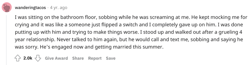 Reddit story about breaking up with boyfriend after falling out of love.