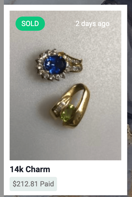 Recent sales of rings and charms sold to CashforGoldUSA.
