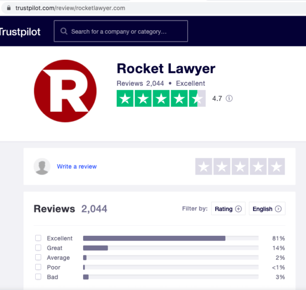 RocketLawyer reviews on Trustpilot.com