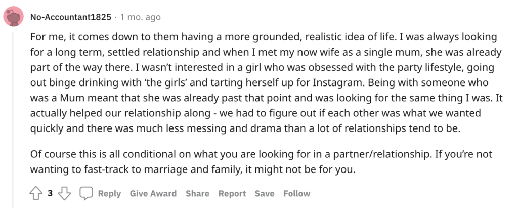 Reddit comment with rules for dating a single mother.