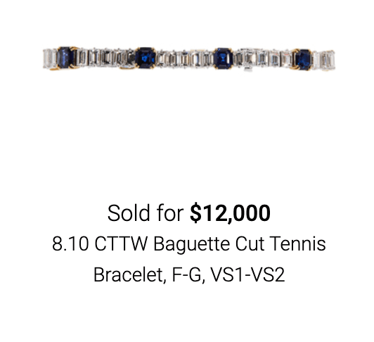 Sapphire and diamond tennis bracelet Pearl and diamond earrings Diamond bridal set Diamond engagement ring sold at jewelry auction online.