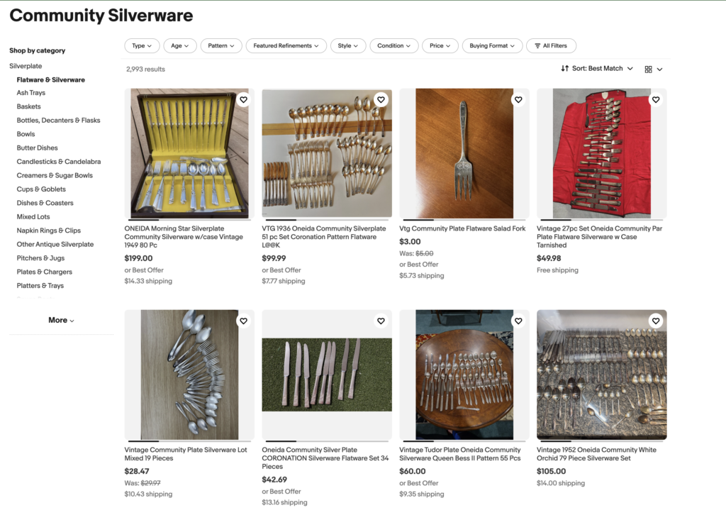 Community silver flatware for sale on ebay listings