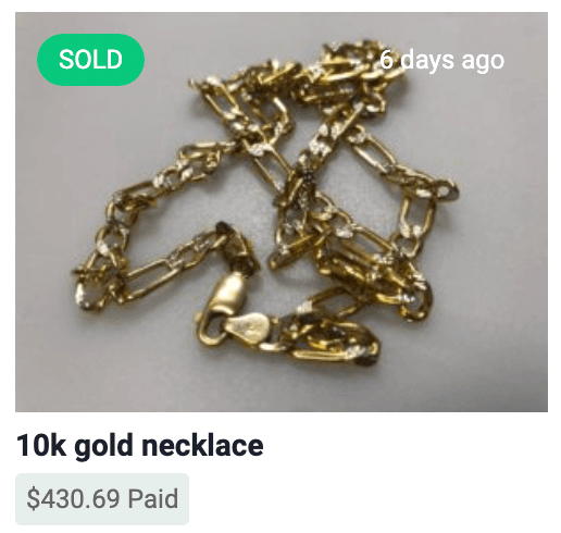 14k gold necklace sold for $430 on CashforGoldUSA.