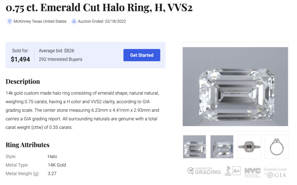 Harry Winston emerald cut ring sold on Worthy.