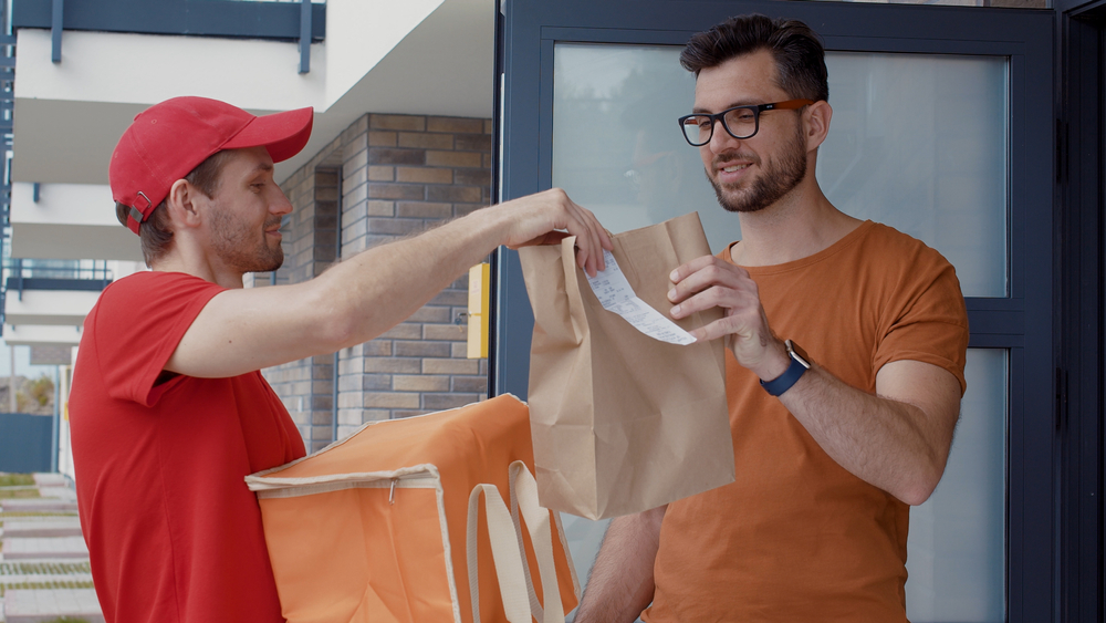 delivering food to a customer