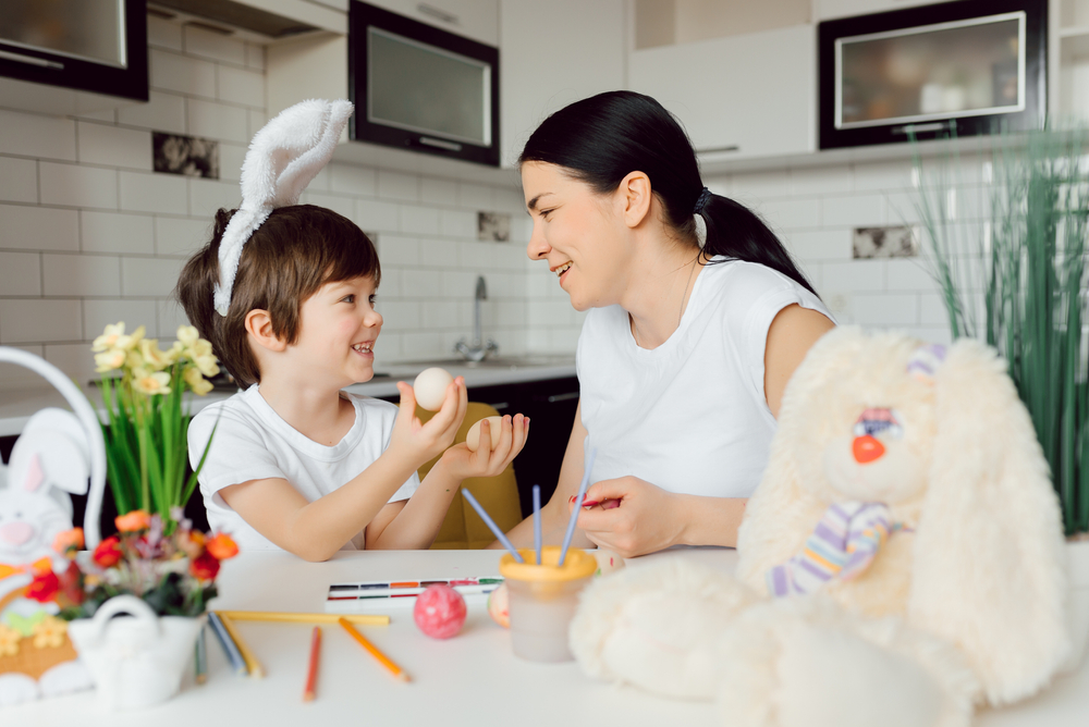 mother and son celebrating Easter