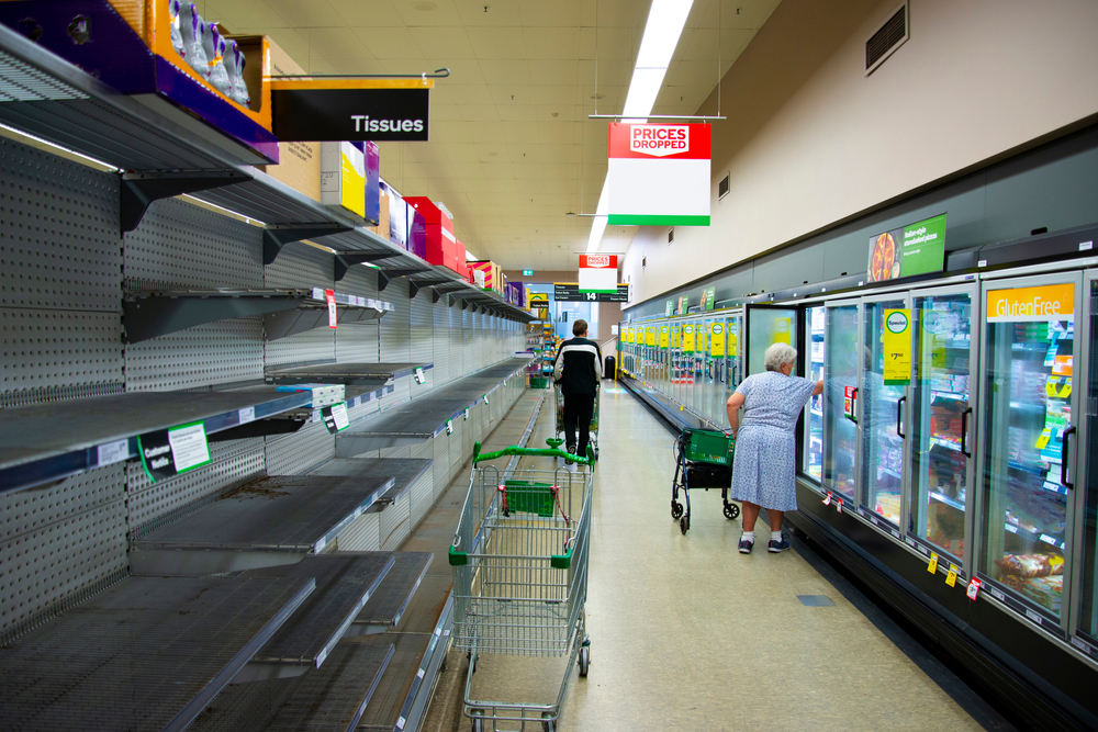 empty shelves in supermarket