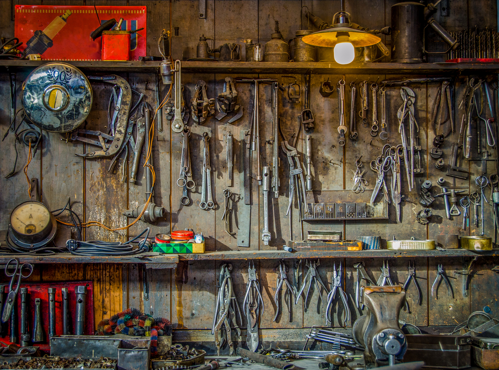 vintage tools in shed
