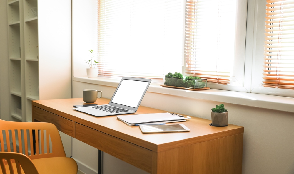 working from home near a window