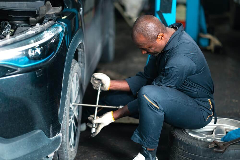 repairing flat tire