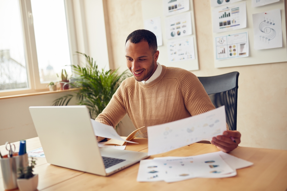 relaxed man working at desk