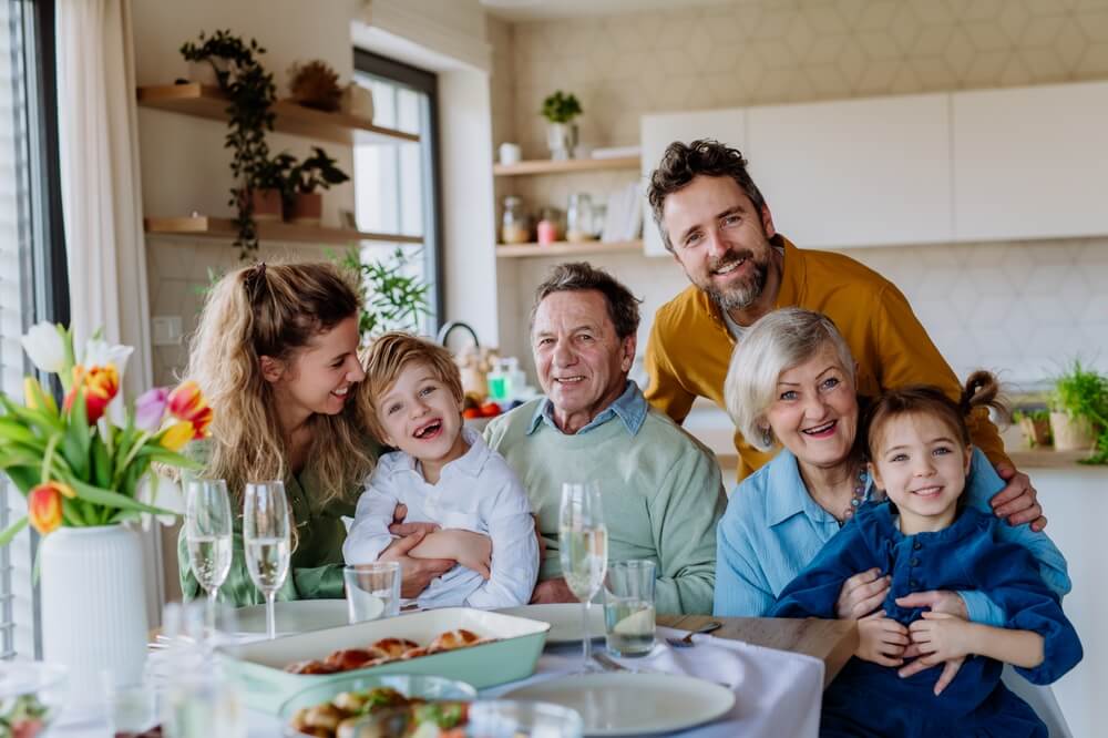 Happy multigenerational family at home