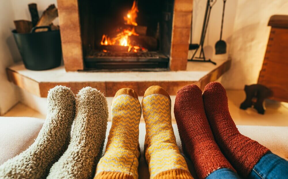 family warm and cosy in house